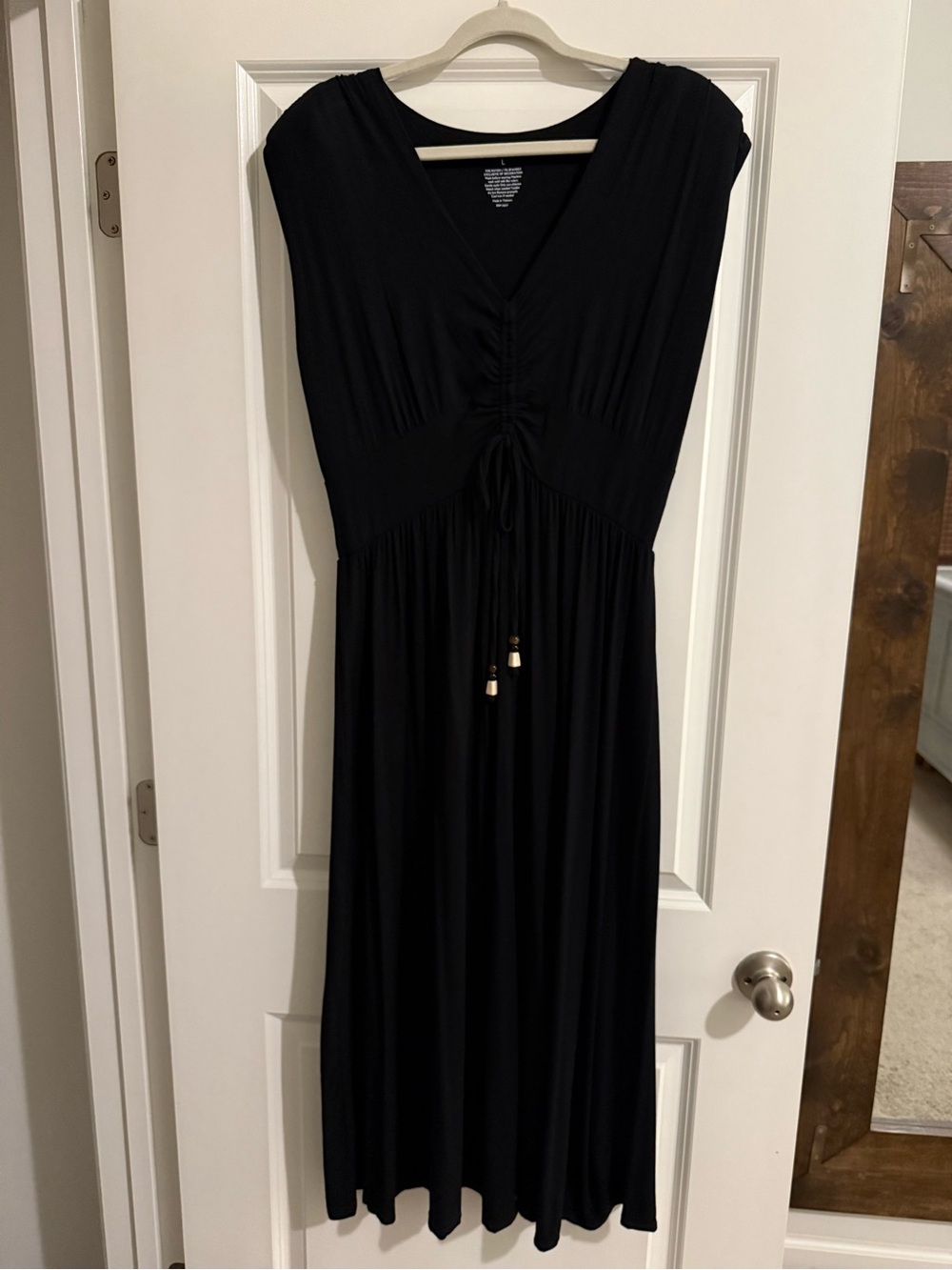 Nine West Black V-Neck Maxi Dress with Drawstring